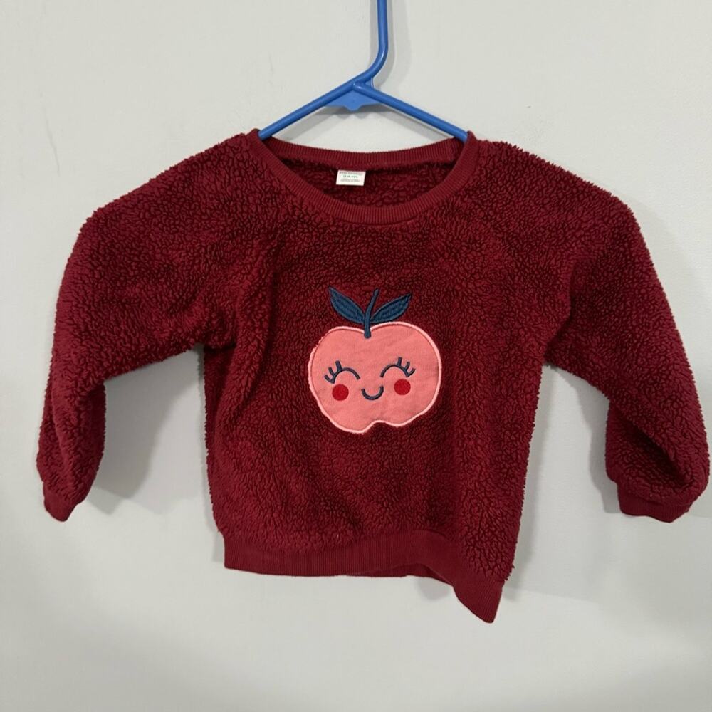 PL Baby Dark Red Cherry Sherpa Pullover Sweatshirt Baby Girl Size 24 Months